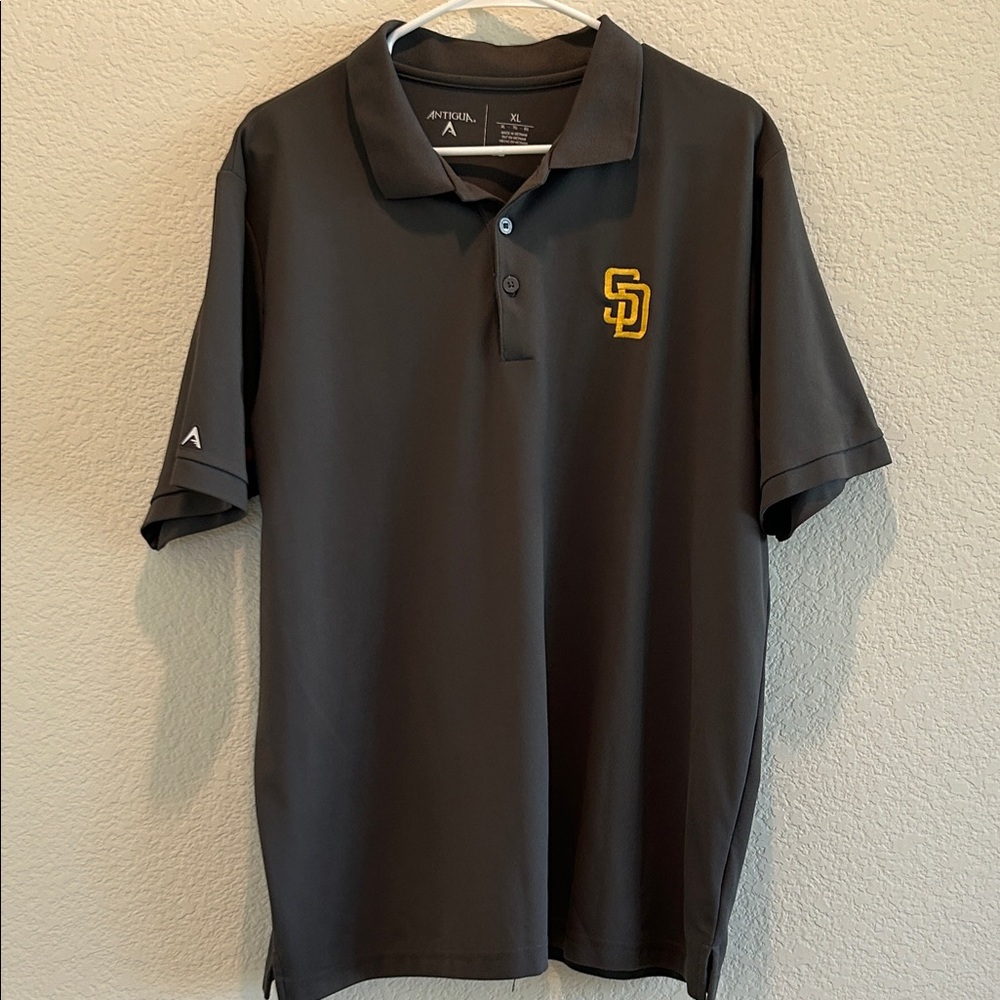 Antigua Men's Dark Gray Polo with SD Padres Gold Logo